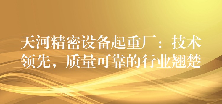 天河精密設(shè)備起重廠：技術(shù)領(lǐng)先，質(zhì)量可靠的行業(yè)翹楚