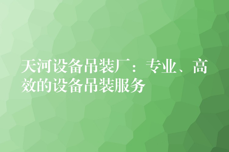 天河設(shè)備吊裝廠：專業(yè)、高效的設(shè)備吊裝服務(wù)