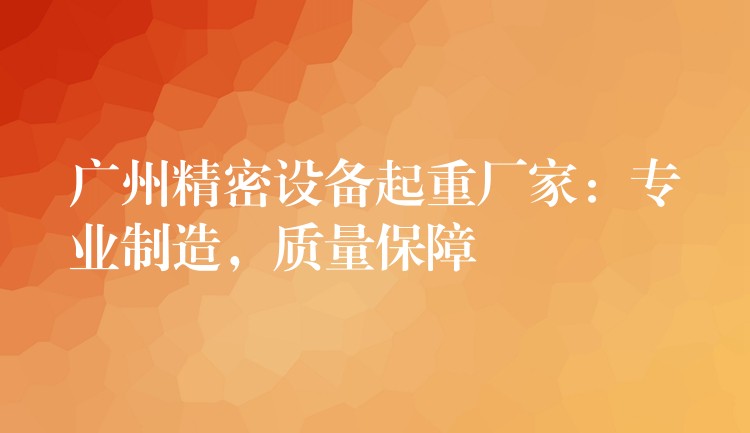 廣州精密設(shè)備起重廠家：專業(yè)制造，質(zhì)量保障